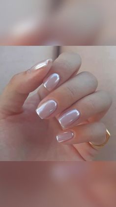 Easter Nails Designs Spring | Easter Nail Light Pink And Pearl Nails, Pearl Nails Square, Short Nail Extensions, Nye Nails 2022, Wedding Manicure Ideas, Pastel Chrome Nails, Neutral Summer Nails, Glazed Doughnut Nails, Doughnut Nails