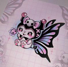 an image of a sticker with a bear and butterfly on it's back