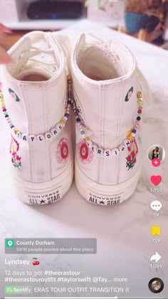 Eras Tour Shoes Ideas, Eras Tour Shoes Diy, Taylor Swift Sneakers Diy, Eras Tour Converse, Diy Eras Tour Outfit Ideas, Eras Tour Crafts, Eras Tour Diy Outfits, Eras Tour Outfit Diy, Eras Tour Shoes