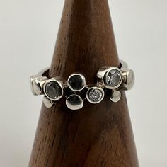 Vintage Cubic Zirconia Sterling Silver Bubble Band Ring, UK Size M1/2, US Size 61/4, EU Size 52, Stamped 925, Band Max Width 7.2mm, Weight 3.83 Grams, Lovely Condition Multi Stone Ring, Multi Stone, Band Ring, Stone Rings, Band Rings, Cubic Zirconia, Jewelry Rings, Bubbles, Stamp