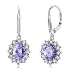 PRICES MAY VARY. ❣Rhodium Plated, Nickel-free, Lead-free, Cadmium-free and Hypoallergenic 925 Sterling Silver Women Earrings ❣Size:34*13.5 mm, Purple June Cz :9*7 mm,WEIGHT 6.47 GRAM/ PAIR. ❣Purple Cubic Zirconial June Birthstone Dangle Drop Leverback Women Earrings Perfect for Christmas,Thanksgiving Day, Valentines Day, Mothers Day, Birthday Gifts for Women, Teens, Girls or Moms! ❣Featured AAA grade quality zircon, wearing sterling silver prevent allergy, long time wearing keeps you a good heal Sapphire Earring, Mum Daughter, Halo Earrings, Birthstone Earrings, Purple Earrings, Women Earrings, Leverback Earrings, June Birthstone, Birthstone Earring