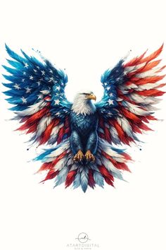 an eagle with red, white and blue wings