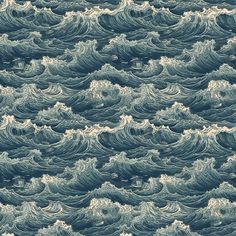 an image of a large wave in the ocean with blue and white paint on it