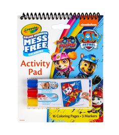 the children's activity pad and coloring book are on display