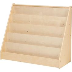 a wooden shelf with six compartments on the bottom and one section open to show what's inside