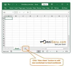 an excel spreadsheet is shown with the text click menu button to add new worksheet to excel workbook