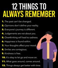 a man in a purple shirt and tie with the text 12 things to always remember