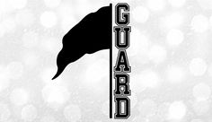 a black and white photo of a flag with the word guard written in large letters