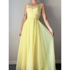 Vintage 1960's Mike Benet Yellow Chiffon Beaded Formal Maxi Gown Era: 1960's Designer: Mike Benet Size On Tag: 8 Model (Me) Is A Size S/26, And 5’6” For Reference Condition: Great Vintage Condition. Light-Normal Wear. No Flaws. Please Refer To Photos + Reach Out If You Have Any Questions Beaded Chiffon, Maxi Gown, Dresses Vintage, Maxi Gowns, Vintage Yellow, Vintage Dresses, Vintage Ladies, 1960s, Chiffon