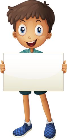 a boy holding an empty signboard on a white background