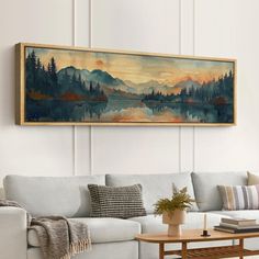 a painting hanging on the wall above a couch