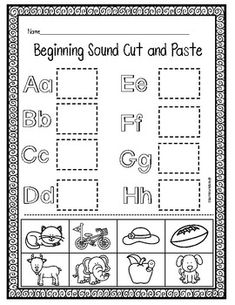 the beginning sound cut and paste worksheet is shown in this printable version