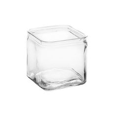 an empty square glass container on a white background