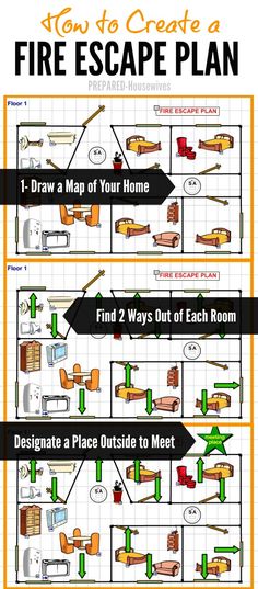 the fire escape plan is shown in two different ways, including one for each room