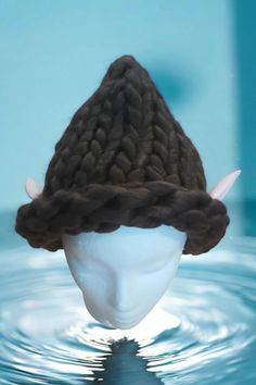 A brown thick-knit hat with pink elf ears! Camano Island, Elf Ears, Costume Hats, Knit Hat, Costume Accessories, Headpiece, Knitted Hats, Elf, Roses