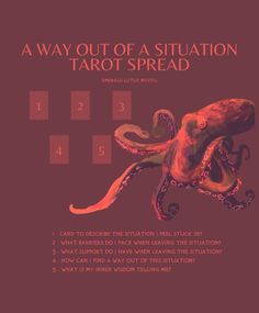 Feeling stuck can be one of life's most frustrating experiences.   Whether you're entangled in a complex personal issue, facing a career dilemma, or navigating a challenging relationship.   When the way forward isn’t clear, the weight of indecision can make every day feel like a struggle.  This tarot spread is designed to help you navigate a sticky situation.   I chose the octopus as the spiritual symbol in this tarot spread because to me they symbolize getting out of a difficult situation. They can fit through holes that look impossible. They are wise, resourceful, intelligent and highly evolved. I hope their energy will help you! Oracle Tarot, Spiritual Symbols