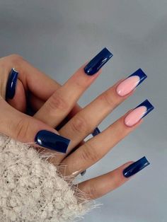 Navy long acrylics with French tips White Nail With Navy Blue Design, Cute Blue Acrylic Nail Designs, Navy Blue Coffin Acrylics, Blue Nail Designs Coffin Short, Mid Length Coffin Acrylic Nails, Dark Blue Cute Nails, Long Nails Inspiration Blue, Very Dark Blue Nails, Cute Acrylic Nails Designs Popular Pretty