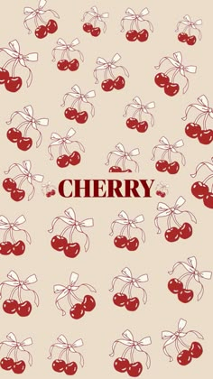 cherries with bows on them are arranged in the shape of a square, which reads cherry