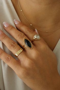 The ultimate statement ring for onyx lovers.Custom made to order. Please allow 1-2 weeks for delivery. Modern Black Enamel Open Ring Jewelry, Timeless Onyx Gemstone Rings, Timeless Onyx Rings For Anniversary, Timeless Open Ring With Gemstone, Elegant Polished Turquoise Ring, Timeless Black Open Ring, Onyx Open Ring For Formal Occasions, Open Ring With Gemstone Accents, Turquoise Open Ring Fine Jewelry