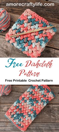 the free crochet dishcloth pattern is shown in three different colors and sizes