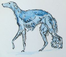 a drawing of a blue dog standing on its hind legs