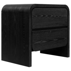 a black wooden nightstand with two drawers