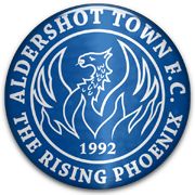 the logo for aldershot town f c, the shot's club in blue and white