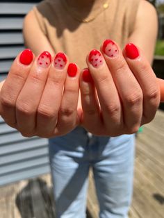 French Tip Luminary Nails, Red Valentines Nails 2024, Red French Tip Nails Short Valentines, Red Luminary Nails, Short Red Heart Nails, Red Nail Designs Natural Nails, Natural Nail Valentines Day Nails, Valentine Nails Gel Short, Fun But Simple Nails