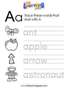 the letter a worksheet for children to practice their handwriting and writing skills, with pictures