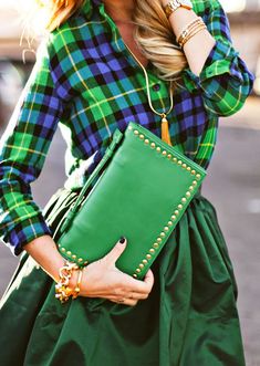 my kind of holiday look - a cozy classic, paired with something fancy - just a touch of sparkle Check Dress Outfit, Tartan Fashion, Womens Outfit, Check Dress, Dress Outfit, Green And Blue, Tartan Plaid, Street Style Outfit