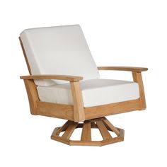 a white chair sitting on top of a wooden frame