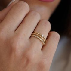 Diamond Ring , Triple Diamond Ring , Solid Gold Ring , Triple Ring , Trio Ring , Gift For Her , Triplr Gold Ring Everyday Diamond Ring, Triple Diamond Ring, Diamond Ring Designs, Minimalist Diamond Rings, Triple Ring, Diamond Rings Design, Gold Colors, Diamonds And Gold, Gold Design