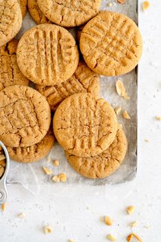 several peanut butter cookies on a tray