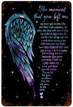 the moment that you left me poem with an angel wings on it and stars in the background