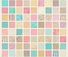 a quilt pattern with many different colors and patterns on the fabric, including pink, blue,