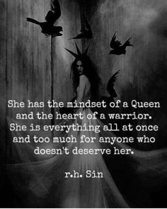 a woman with birds flying over her head and the quote she has the minds of a queen and the heart of a warrior