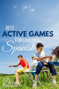 children sitting in chairs with the words best active games for learning spanish