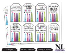 the printable tags for lip glosses are shown in different colors