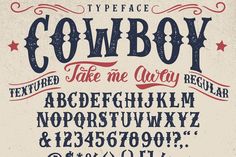 an old fashioned cowboy font and numbers with stars on the edges, in red white and blue