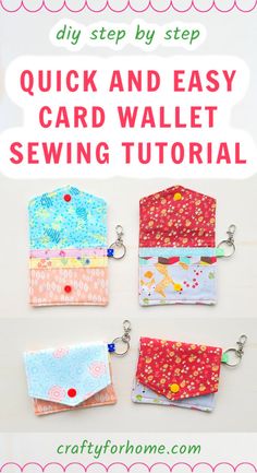 the instructions for how to make an easy and quick card wallet with sewing threads