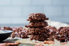 chocolate cookies stacked on top of each other with the words no bake above them