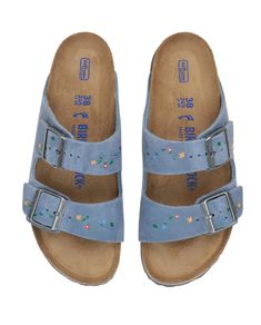 BIRKENSTOCK Arizona with Hand Painted Tooled Vine. -- Dusty Blue Oiled – The Great. Summer Wishlist, Camila Morrone, Birkenstock Arizona, Pretty Shoes, Shoe Game, Minimal Fashion, Dusty Blue