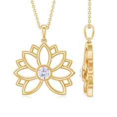 Product Details Adorn yourself with the beauty of nature with this stunning Natural Diamond Gold Lotus Floral Pendant Necklace. The pendant features a delicate lotus flower design, expertly crafted in gleaming gold, and is set with a dazzling, high-quality natural diamond in a secure bezel setting. This elegant piece of jewelry is perfect for adding a touch of sophistication and grace to any outfit, and makes an ideal gift for any occasion. Whether worn alone or layered with other necklaces, thi Lotus Flower Design, Floral Pendant Necklace, Gold Lotus, Moissanite Pendant, Moissanite Necklace, Floral Pendant, Flower Pendant Necklace, Unique Flowers, Diamond Gold