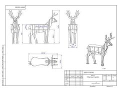 the technical drawing shows how to draw a deer and its surroundings in order to make it look like they are standing