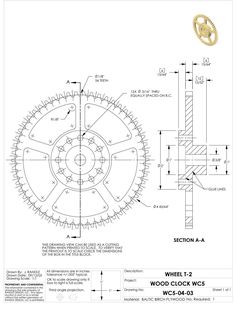 a drawing of a gear wheel with the words section a and w on it's side