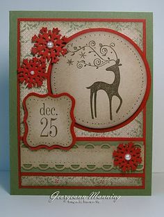 a handmade christmas card with a deer and snowflakes on the side,