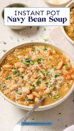 two bowls of instant pot navy bean soup