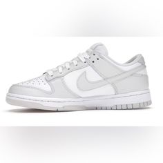 No Longer Available Photon Dust Women’s Nike Dunk Low Shoes! Super Pretty Light Grey And White! Never Worn. Comes With Original Box. Cute Shoes Dunks, Low Top Nike Dunks, Light Grey Dunks, Football Grey Dunks, Gray Dunks, Grey Nike Dunks, Grey Dunks, Dunk Low Shoes, Low Top Nikes