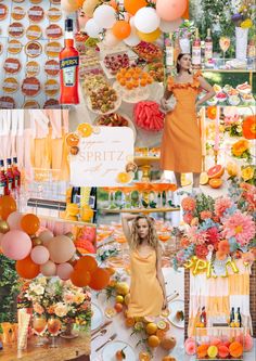 the collage shows oranges, white and pink colors