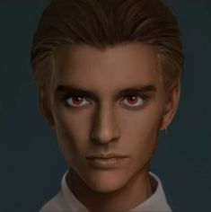 an animated image of a man with red eyes and blonde hair wearing a white shirt